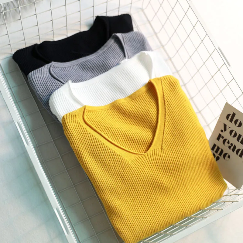 high quality Spring Autumn V Neck Knitted Pullovers Women Slim basic Sweater Elastic Solid Color Jumpers female women sweater
high quality Spring Autumn V Neck Knitted Pullovers Women Slim basic Sweater Elastic Solid Color Jumpers female women sweater