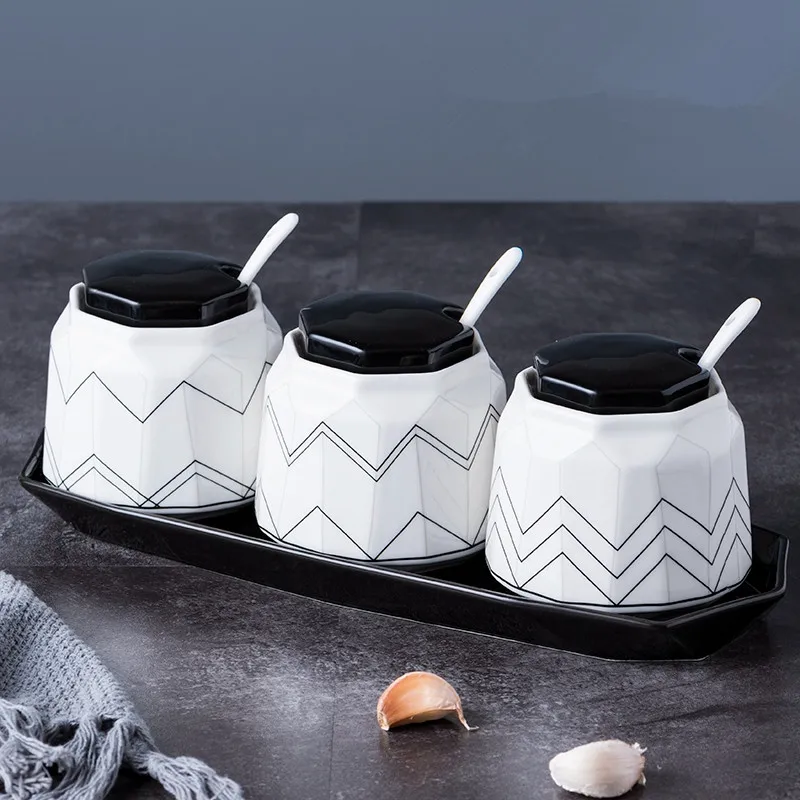 Ceramic Seasoning Jar Set with Tray Salt Sugar Pepper Spice Bottle Ceramic Seasoning Cans Kitchen Supplies 
Ceramic Seasoning Jar Set with Tray Salt Sugar Pepper Spice Bottle Ceramic Seasoning Cans Kitchen Supplies