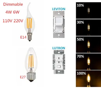 

LED Design Energy Saving E14 E27 E12 2W 4W 6W Candle Bulb AC 220V 110V Dimmable C35 C35L LED Filament Light Bulb 360 Degree Lamp