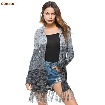 High quality women long cardigan hooded gradient tassel spring autumn coats knitted sweater casual jumper cardigans sueter mujer
High quality women long cardigan hooded gradient tassel spring autumn coats knitted sweater casual jumper cardigans sueter mujer