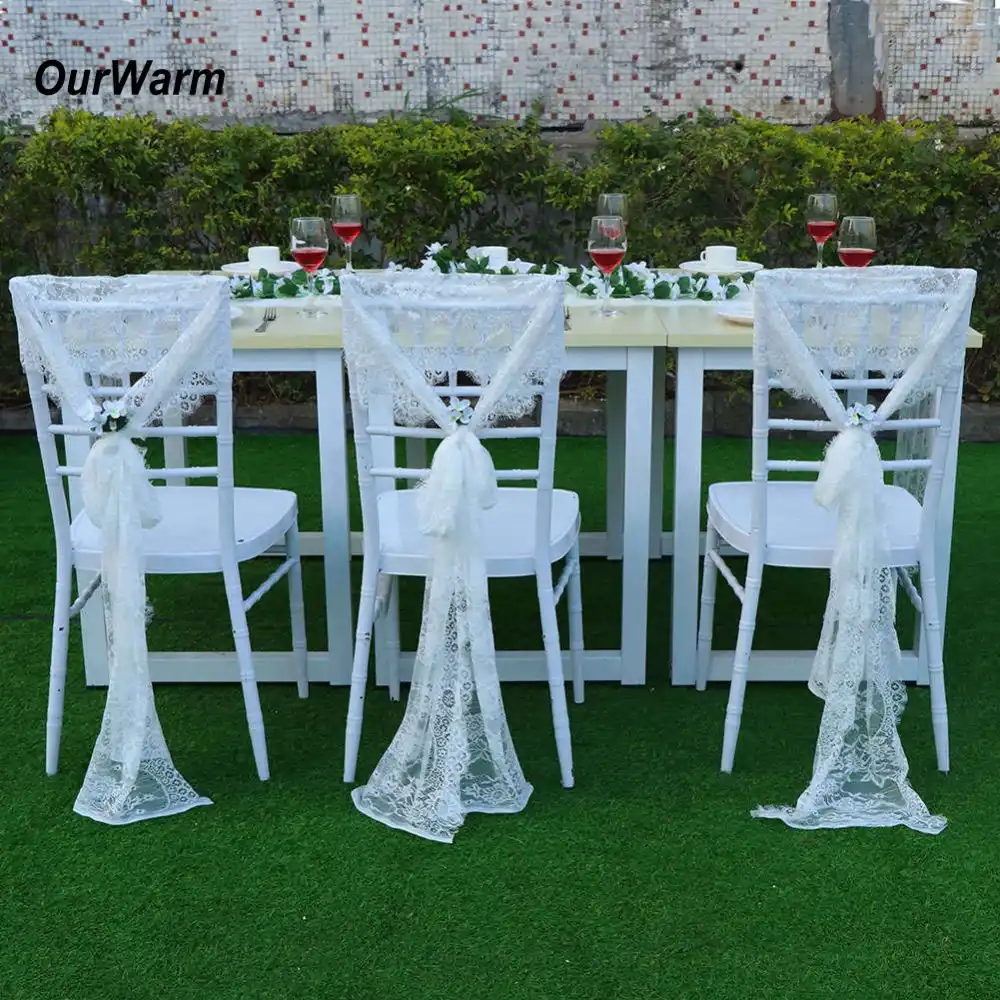 Ourwarm 35x300cm Wedding Chair Sashes Floral White Lace