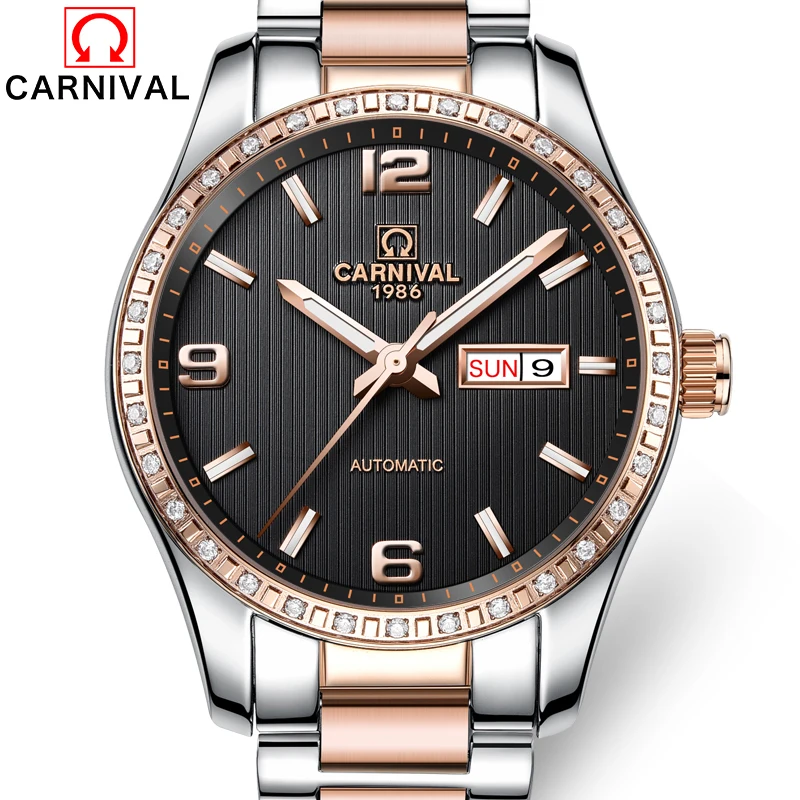 Carnival Watch Men Light Automatic Mechanical Luminous Stainless Steel Waterproof Week Date multifunction Black Dial Watches
Carnival Watch Men Light Automatic Mechanical Luminous Stainless Steel Waterproof Week Date multifunction Black Dial Watches