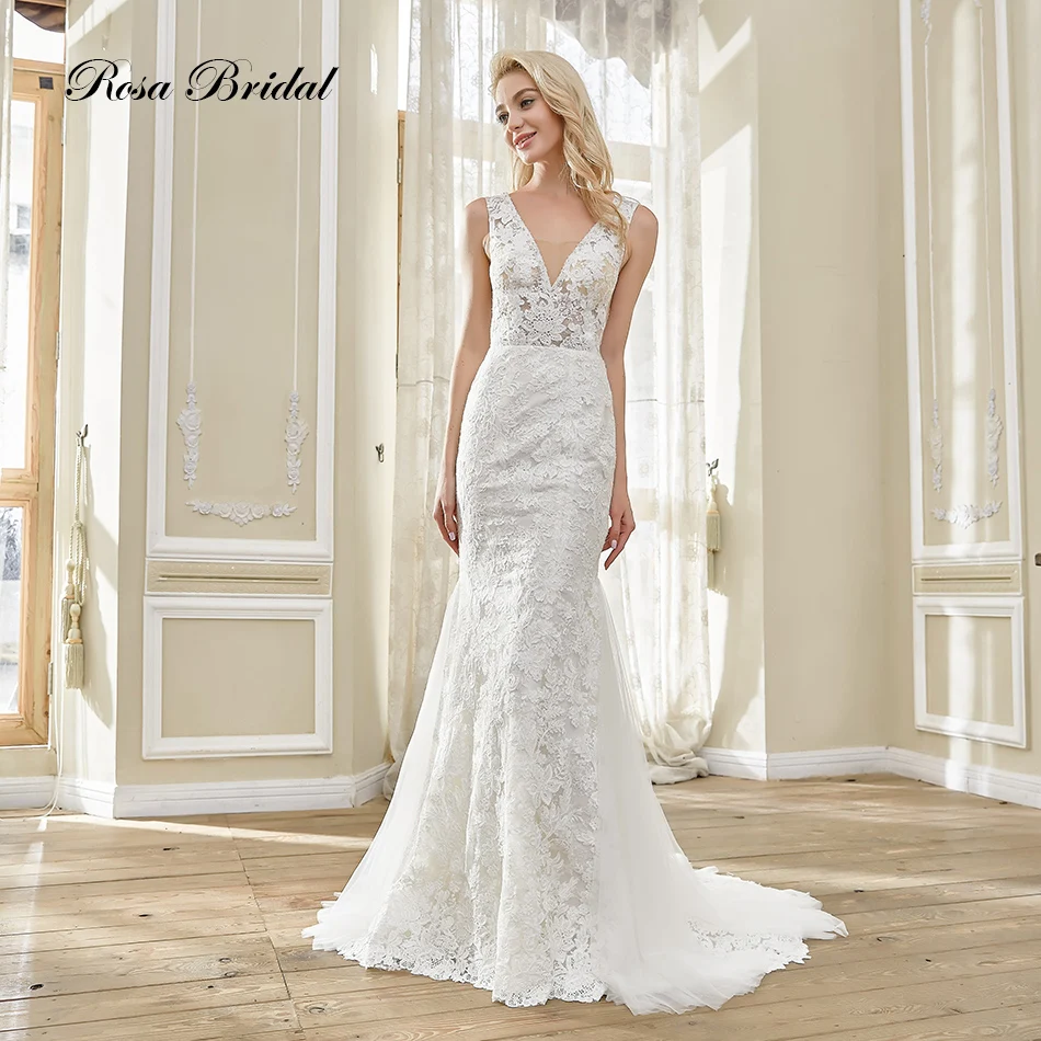 Rosabridal 2019 new Mermaid Wedding Dress Glimpse Deep V-neck Sleeveless Beading Lace Embroidery invisible backless dress
Rosabridal 2019 new Mermaid Wedding Dress Glimpse Deep V-neck Sleeveless Beading Lace Embroidery invisible backless dress