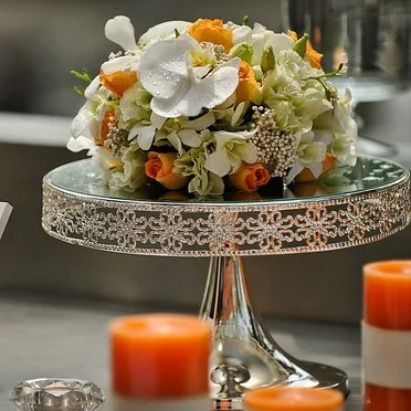 8 "silver plated metal cake tray Wedding high-grade fruit bowl dessert Afternoon tea high furnishing articles