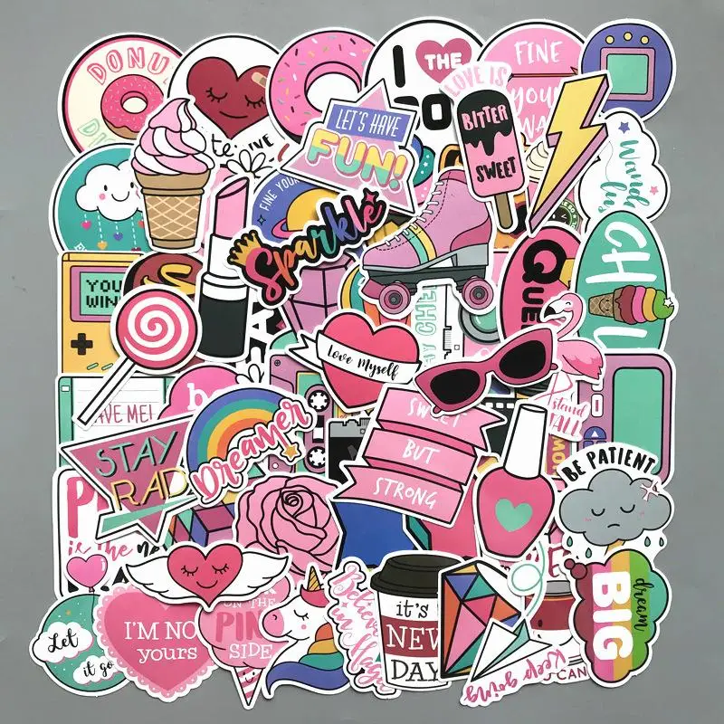60pcs/Lot Graffiti Cute Stickers Pink Kids Cartoon Toys For Children Scrapbooking Guitar Waterproof Skateboard | Игрушки и хобби