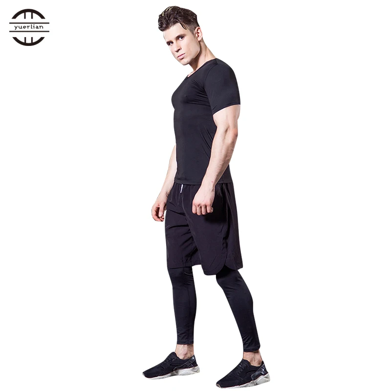 

Yuerlian 3 Pcs Compression Men's Sportswear Fitness Tight Demix Tracksuit Running Set T-Shirt Leggings Pants Gym Mens Sport Suit