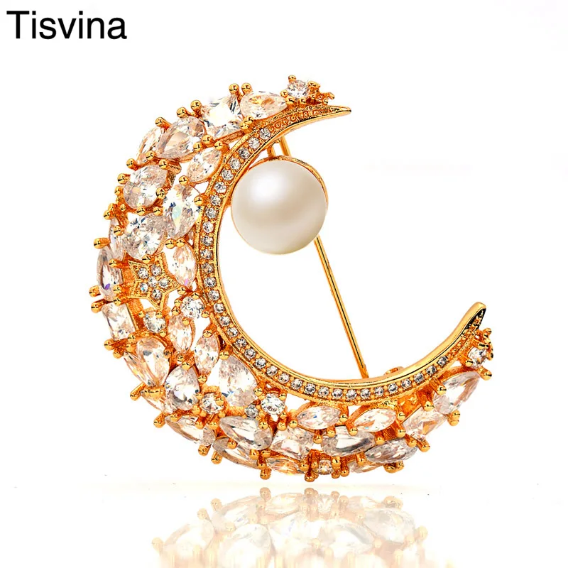 Tisvina Crystal Natural Pearl Moon Brooches for women jewelry High quality zircon Men Kids Sweater Accessories Corsages Pins
Tisvina Crystal Natural Pearl Moon Brooches for women jewelry High quality zircon Men Kids Sweater Accessories Corsages Pins
