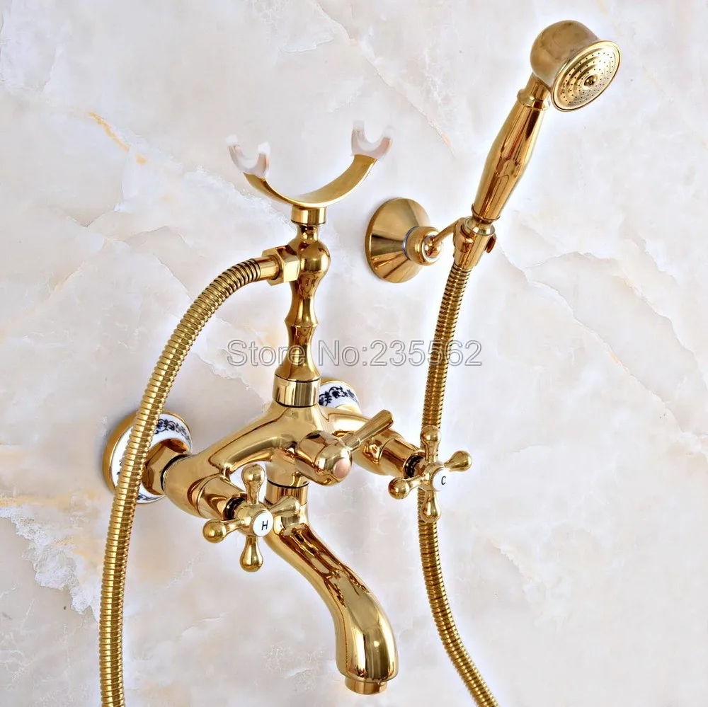 Wall Mounted Bathtub Faucet Gold Color Brass Tub Sink Faucet Telephone Style Bathroom Bath Shower Set with Handshower lna950
Wall Mounted Bathtub Faucet Gold Color Brass Tub Sink Faucet Telephone Style Bathroom Bath Shower Set with Handshower lna950