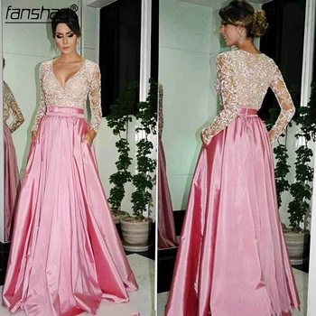 Grace Sparkle Evening Dresses long sleeves empire waist A line satin shiny lace top seqins V neck sweep train party gowns
Grace Sparkle Evening Dresses long sleeves empire waist A line satin shiny lace top seqins V neck sweep train party gowns