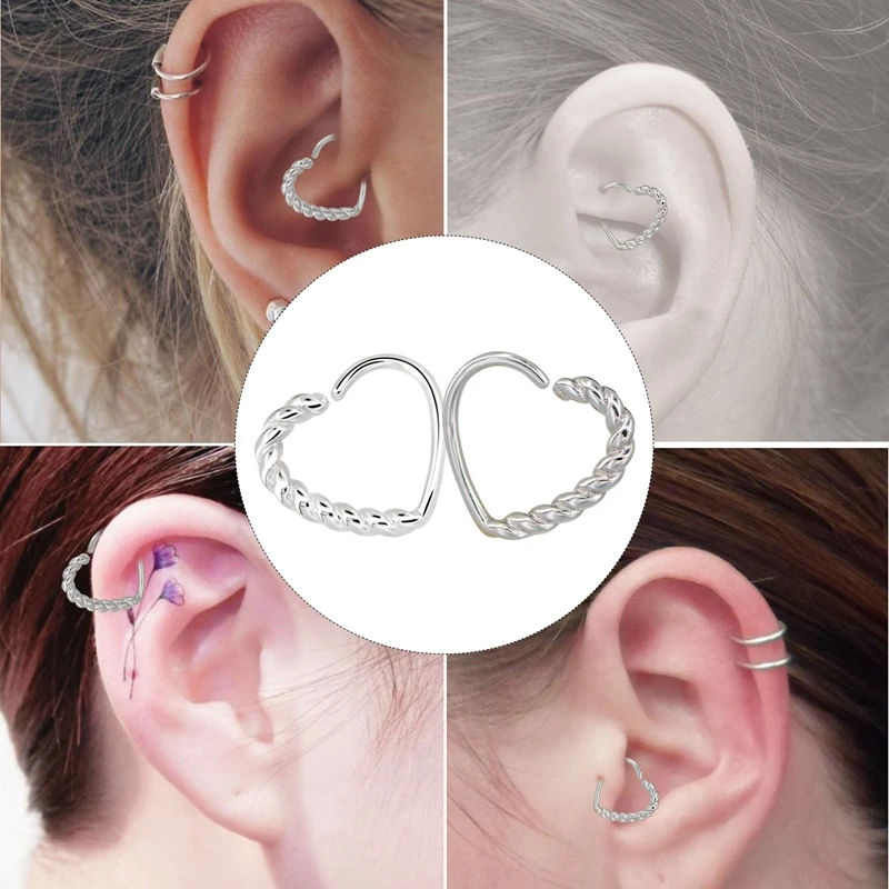 BODY PUNK 16G Multi-functional Heart Shape Twisted Cartilage Earring Hoop Fake Nose Ring Eyebrow Piercing Earring Tragus Jewelry  (1)