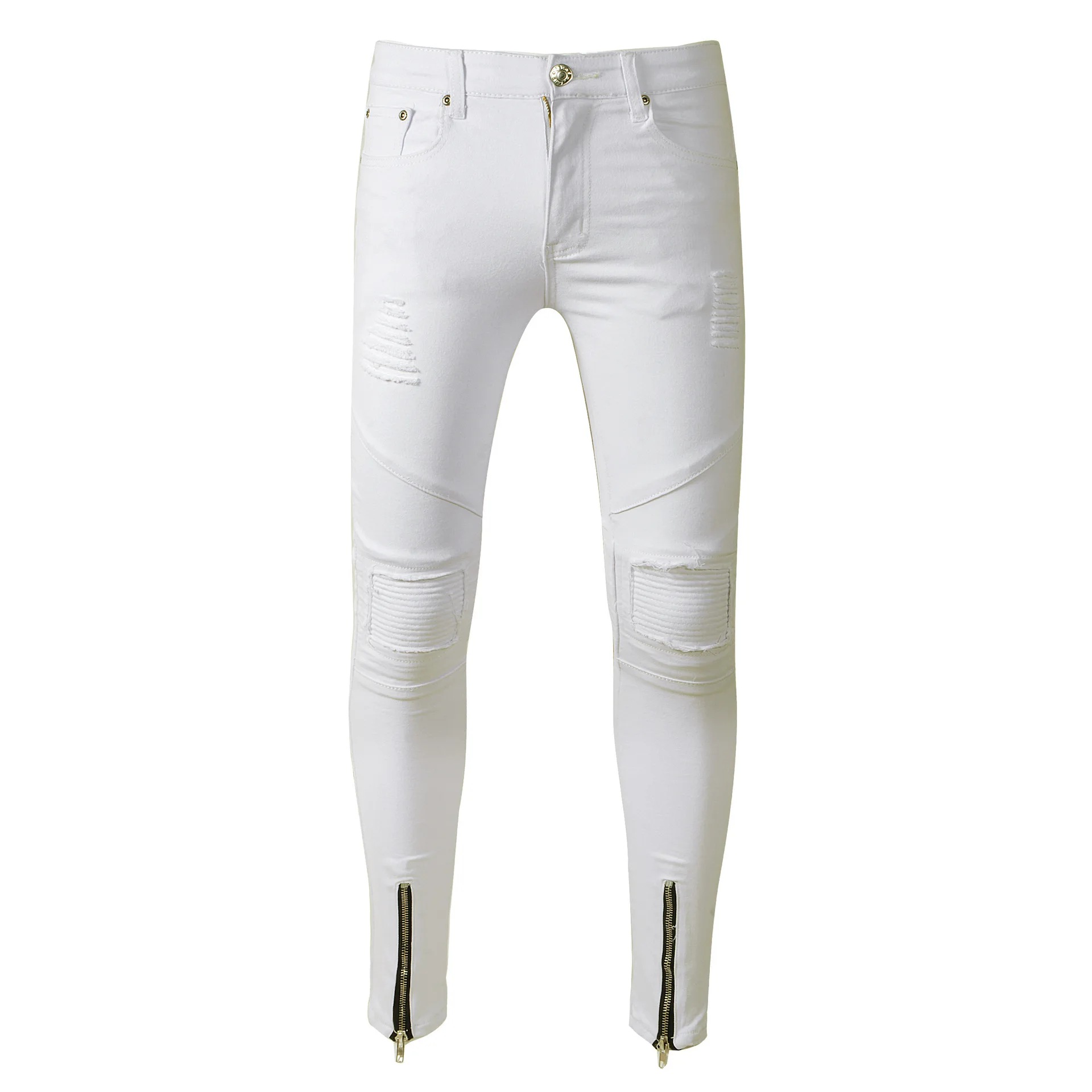 2019 New Fashion Knee Hole Zipper Slim Distressed Jeans Men Ripped Hiphop Slim Pleated Streetwear White Pants
2019 New Fashion Knee Hole Zipper Slim Distressed Jeans Men Ripped Hiphop Slim Pleated Streetwear White Pants