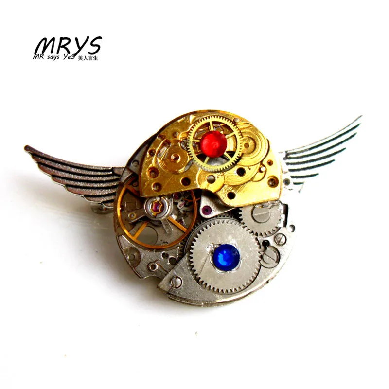 Jewelrysteampunk готический панк крылья часы движения части шестеренки брошь значки