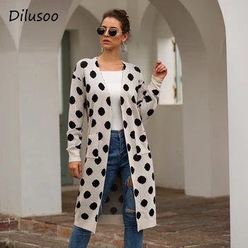 Dilusoo 2020 Autumn Polka Dot Print Knitted Sweaters Women Cardigan Pocket Long Loose Coats Woman Casual Winter Sweater Coats
Dilusoo 2020 Autumn Polka Dot Print Knitted Sweaters Women Cardigan Pocket Long Loose Coats Woman Casual Winter Sweater Coats