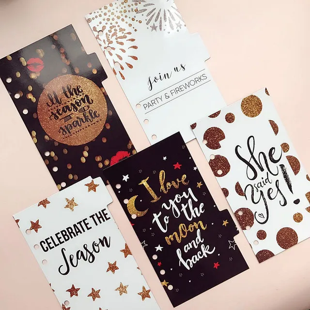 5pcs/set A5 A6 Pink Gold Planner Dividers Separator Pages Journal Notebook Note Book Index Pages D10
5pcs/set A5 A6 Pink Gold Planner Dividers Separator Pages Journal Notebook Note Book Index Pages D10