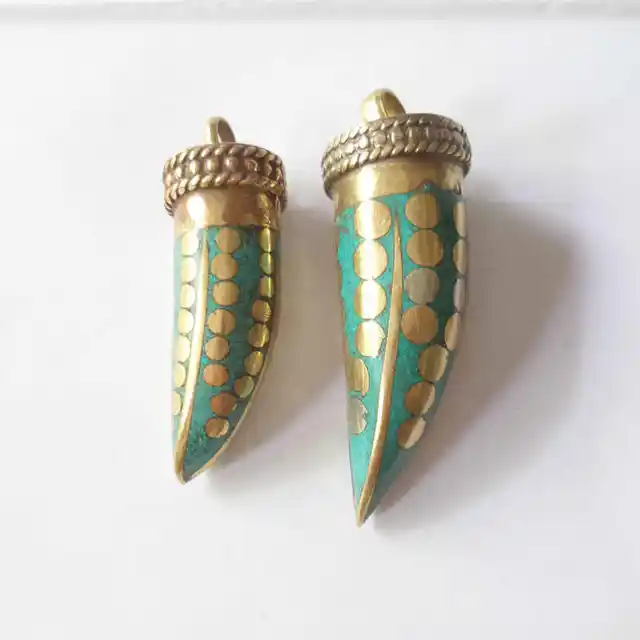 Pendentif amulette croc tibétain pour homme, incrustation de cuivre, pierre cyan, petit, grand, TBP513 1