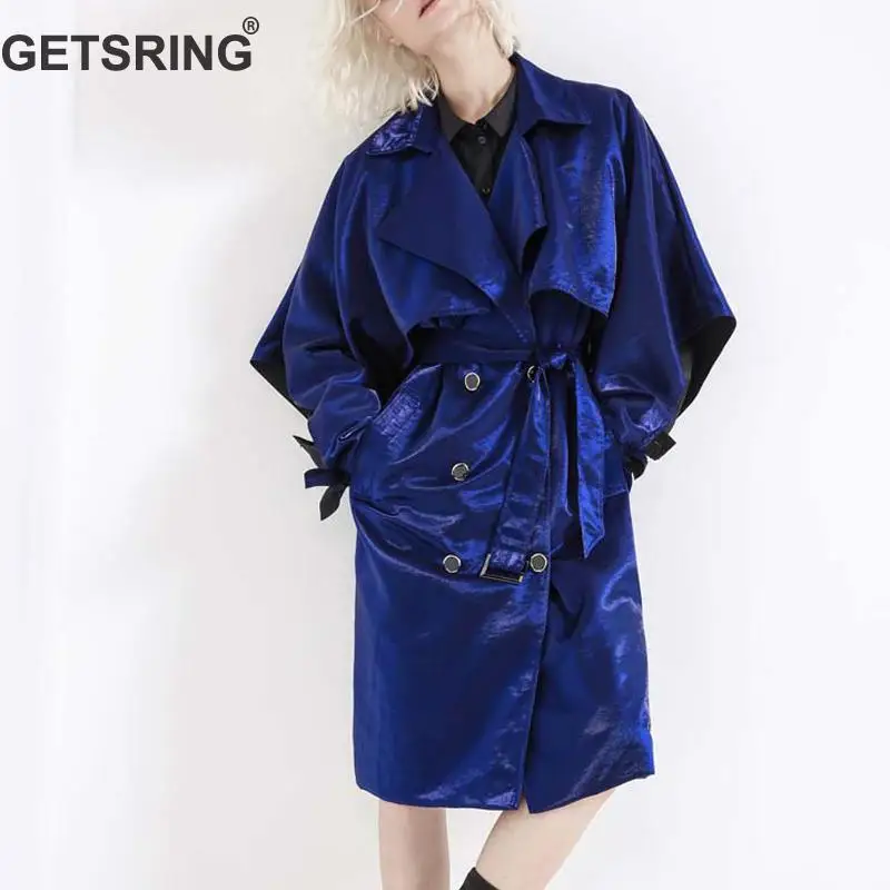 

GETSRING Womens Trench Coats Irregular Flash Double Breasted Coat Long Sleeve Lace Up Windbreaker Loose Female Overcoat Autumn