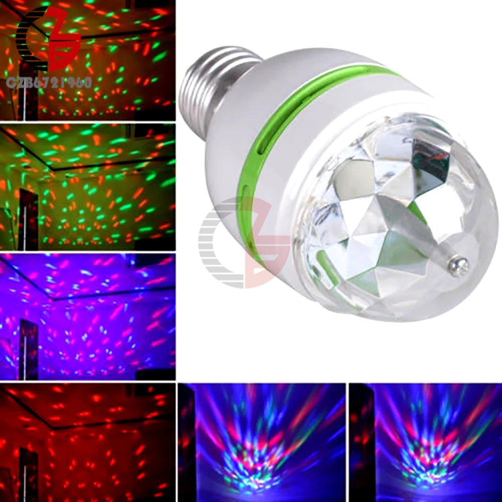 E27 3W цветной Вращающийся RGB 3 светодиодный светильник лампа для сцены диско КТВ