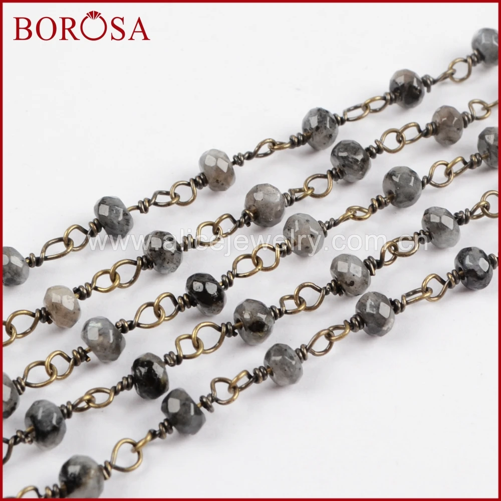 

BOROSA 5 Meters Gold/Silver Color Larvikite Roundel Faceted Beads Rosary Chain Fashion Beaded Chains for Jewelry Making JT207