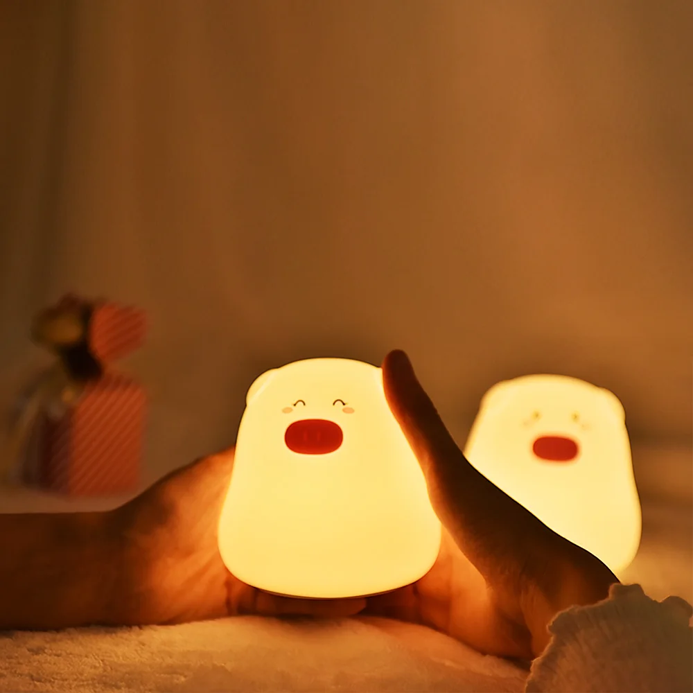 SuperNight Mini Cartoon Pig LED Night Light Touch Sensor Colorful Silicone Table Lamp Bedside Lamp for Children Kids Baby Sleep (16)