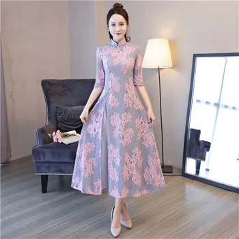 Elegant Women Traditional Chinese Slim Dress Vintage Vietnam Aodai Lace Sexy Qipao Lady Flower Ankle-length Cheongsam
Elegant Women Traditional Chinese Slim Dress Vintage Vietnam Aodai Lace Sexy Qipao Lady Flower Ankle-length Cheongsam