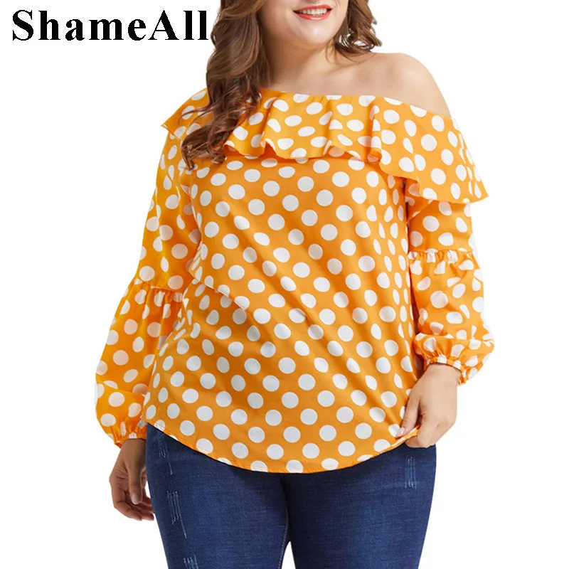 Plus Size Off Shoulder Polka Dot Ruffles Print Blouse 3Xl 4Xl Spring Sexy Puff Long Sleeve Asymmetrical Neck Cut Out Shirts
Plus Size Off Shoulder Polka Dot Ruffles Print Blouse 3Xl 4Xl Spring Sexy Puff Long Sleeve Asymmetrical Neck Cut Out Shirts