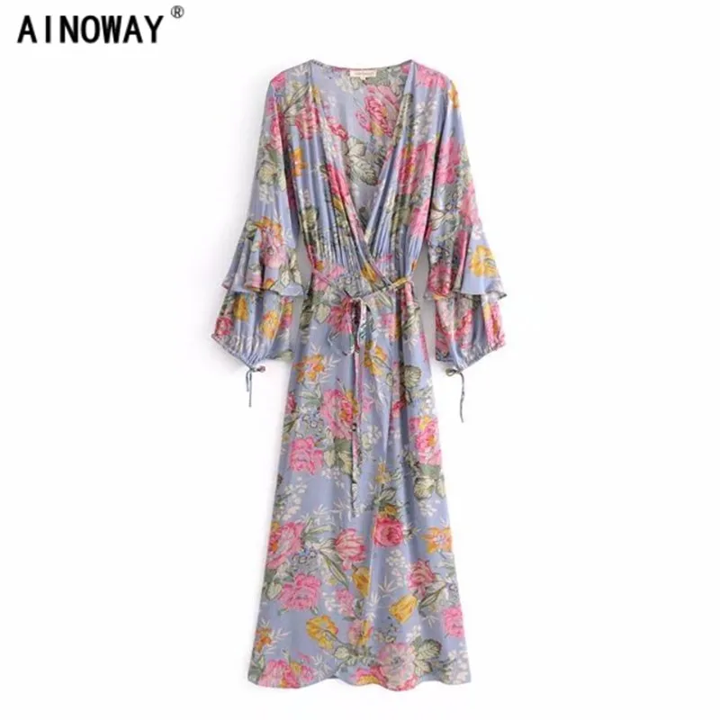 Vintage chic women floral print tassel beach Bohemian dresses Ladies cross V-neck sashes rayon cotton Maxi Boho dress
Vintage chic women floral print tassel beach Bohemian dresses Ladies cross V-neck sashes rayon cotton Maxi Boho dress