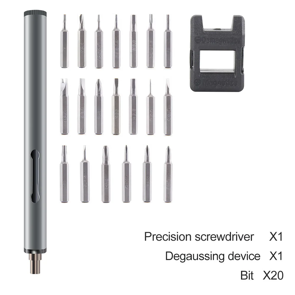 2*AAA Dry Battery Electric Screwdriver Kit 20pcs Bit Set Magnetizer Mini Precision Cordless Power Screw Driver Kit for Phone
2*AAA Dry Battery Electric Screwdriver Kit 20pcs Bit Set Magnetizer Mini Precision Cordless Power Screw Driver Kit for Phone