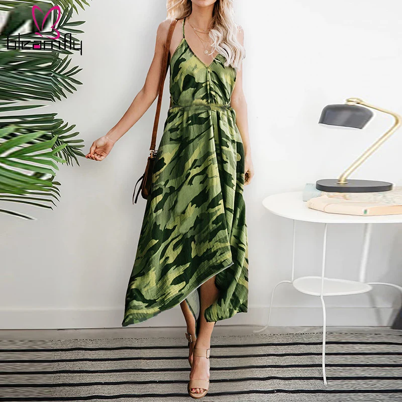 Camouflage Printed Dress Women Boho Spaghetti Strap Backless Irregular V-Neck Dresses Night Club Party Vintage Vestidos 2019
Camouflage Printed Dress Women Boho Spaghetti Strap Backless Irregular V-Neck Dresses Night Club Party Vintage Vestidos 2019