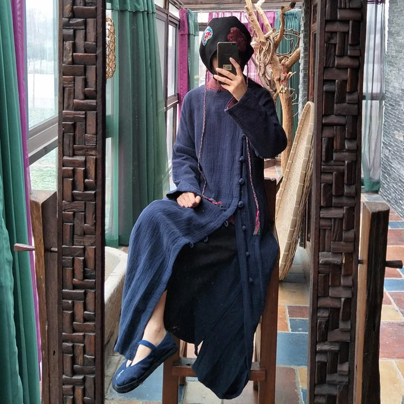 Johnature Women Dark Blue Vintage Dresses Button O-Neck Long Sleeve 2019 Autumn New Loose Linen Robes Original Women Dress
Johnature Women Dark Blue Vintage Dresses Button O-Neck Long Sleeve 2019 Autumn New Loose Linen Robes Original Women Dress