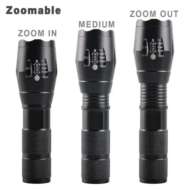 G700 X800 Tactical Zoomable XML T6 LED Military Flashlight Torch 18650 Light Lamp powerful led flashlight rechargeable #4S7 (4)