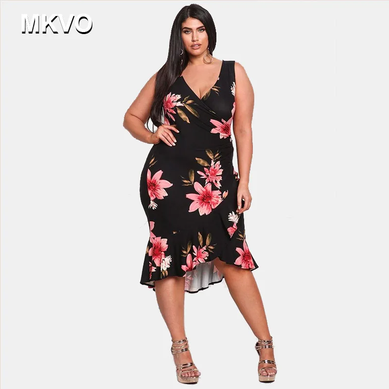 2019 spring summer hot season selling fashion V-neck ruffled large size women's dress plus size Sleeveless printed dress L-4XL
2019 spring summer hot season selling fashion V-neck ruffled large size women's dress plus size Sleeveless printed dress L-4XL