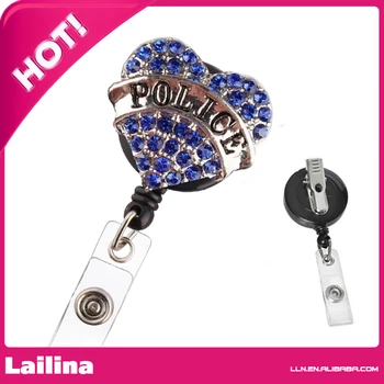 Bling Rhinestone Retractable Badge Reel/ ID Badge Holder / Brooch / Pendant / Id Badge Holder (Blue Crystal Heart Police )
Bling Rhinestone Retractable Badge Reel/ ID Badge Holder / Brooch / Pendant / Id Badge Holder (Blue Crystal Heart Police )