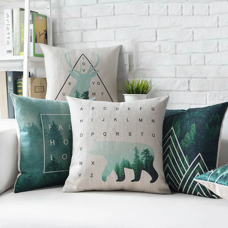 

Nordic Style Decorative Throw Pillows Case Deer Green Geometric Cushion Cover Home Decor Couch Linen Pillowcase for sofa 45x45cm