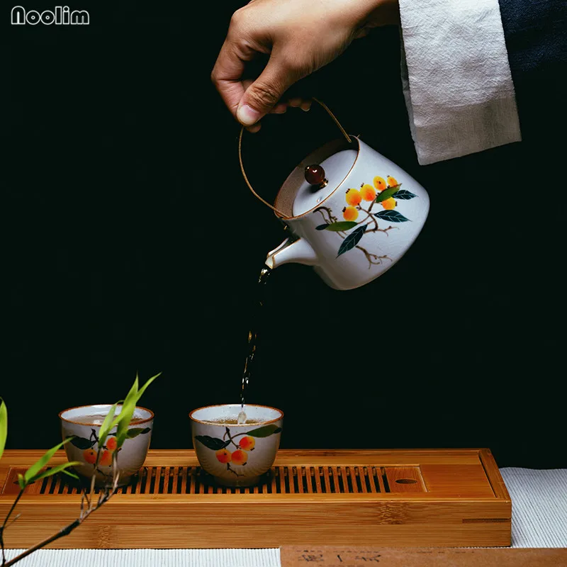 NOOLIM 200ml Jingdezhen Ceramic Pastel Hand Painted Pomegranate Gourd Tea Pot Kiln Filter Teapot Kung Fu Kettle Drinkware | Дом и сад
