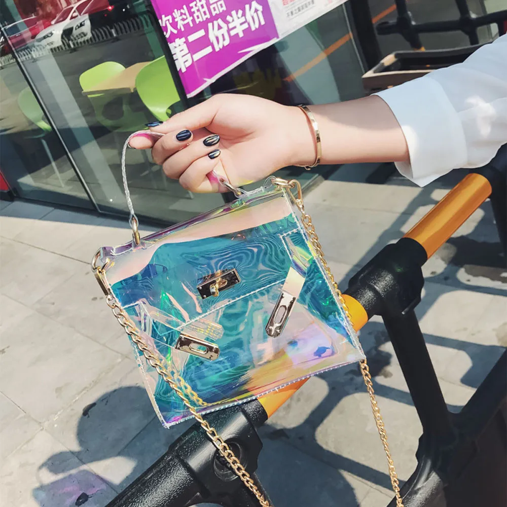 Womens Fashion Clear Tote Messenger Cross Body Shoulder Jelly Bag Handbag Laser Chain Shoulder Bag bolsa feminina5H
Womens Fashion Clear Tote Messenger Cross Body Shoulder Jelly Bag Handbag Laser Chain Shoulder Bag bolsa feminina5H