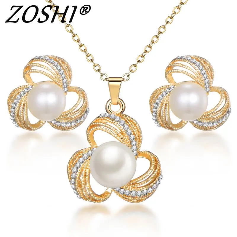 ZOSHI Simulated Pearl Bridal Jewelry Sets Crystal Fashion Golden Plated Jewelry Flower Necklace Stud Earrings Sets for Women
ZOSHI Simulated Pearl Bridal Jewelry Sets Crystal Fashion Golden Plated Jewelry Flower Necklace Stud Earrings Sets for Women