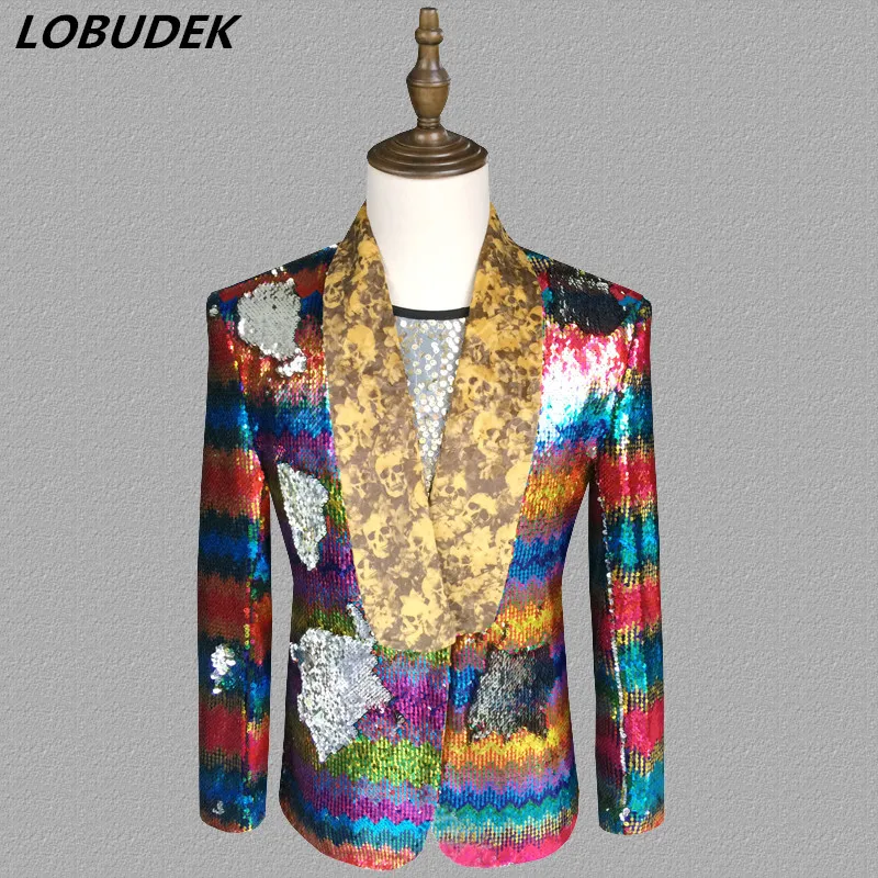New Men's Stylish Colorized Double-Color Sequins Blazer Nightclub Bar Stage Singer Concert Costume Wedding Groom Suit Jacket
New Men's Stylish Colorized Double-Color Sequins Blazer Nightclub Bar Stage Singer Concert Costume Wedding Groom Suit Jacket