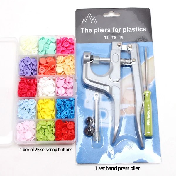Free Shipping 1 Set of Button Fastener Snap Plier & 1 box of 75Set T5 Snap plastic Resin Buttons hand press tool Pliers004
Free Shipping 1 Set of Button Fastener Snap Plier & 1 box of 75Set T5 Snap plastic Resin Buttons hand press tool Pliers004