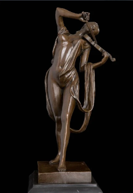 free 18" Abstract Art Sculpture Copper Bronze Marble Violin Violinist Statue Figurine fast