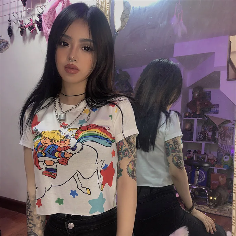 2019 Vogue Summer Harajuku Women Cartoon Print tshirt Patchwork Streetwear Crop Top short sleeve O-Neck England Style t shirt
2019 Vogue Summer Harajuku Women Cartoon Print tshirt Patchwork Streetwear Crop Top short sleeve O-Neck England Style t shirt