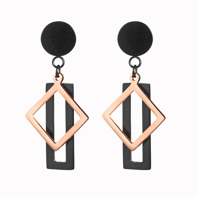 Rose Gold Black Rectangle Earrings Hanging for Women High Quality Stainless Steel Long Earrings Female Fashion Jewelry
Rose Gold Black Rectangle Earrings Hanging for Women High Quality Stainless Steel Long Earrings Female Fashion Jewelry