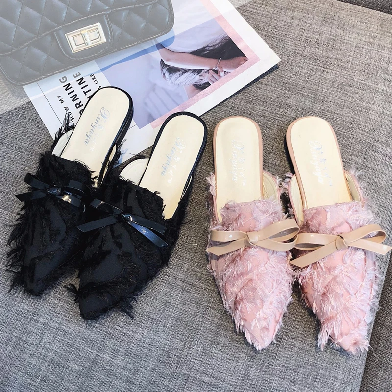 Women House Slippers Mules Flat Shoes Bow Fur Leather Slippers Casual Pointe Shallow Half Slippers Single Shoes Outside Sandals
Women House Slippers Mules Flat Shoes Bow Fur Leather Slippers Casual Pointe Shallow Half Slippers Single Shoes Outside Sandals