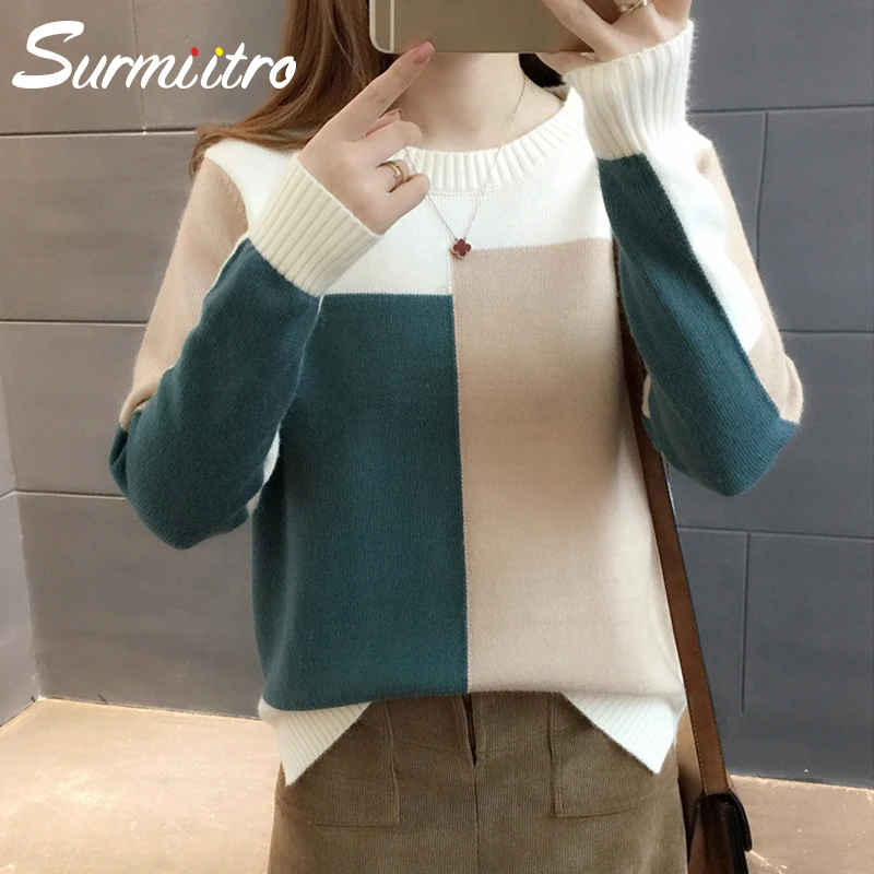 

Surmiitro Winter Sweater Female 2019 Autumn Fashion Korean Patchwork Knitted Jumper For Women Pullover Female Tricot Pull Femme