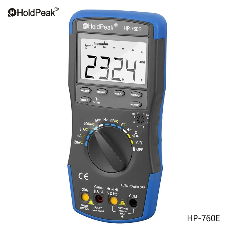5999 Counts HoldPeak HP-760E Auto Ranging Digital Multimeter Meter with Min Max Value/Duty Cycle/Frequency/Temperature Tester
5999 Counts HoldPeak HP-760E Auto Ranging Digital Multimeter Meter with Min Max Value/Duty Cycle/Frequency/Temperature Tester