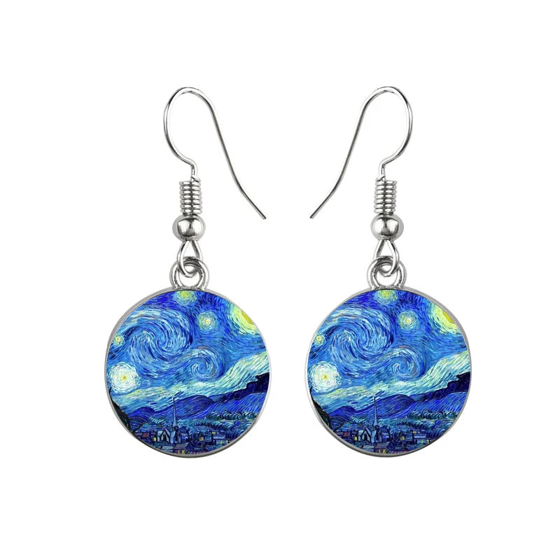 Vintage Silver Color Simple Style Earings Van Gogh Famous Artist Starry Night Drop Earrings Round Glass Jewelry Women Gifts
Vintage Silver Color Simple Style Earings Van Gogh Famous Artist Starry Night Drop Earrings Round Glass Jewelry Women Gifts