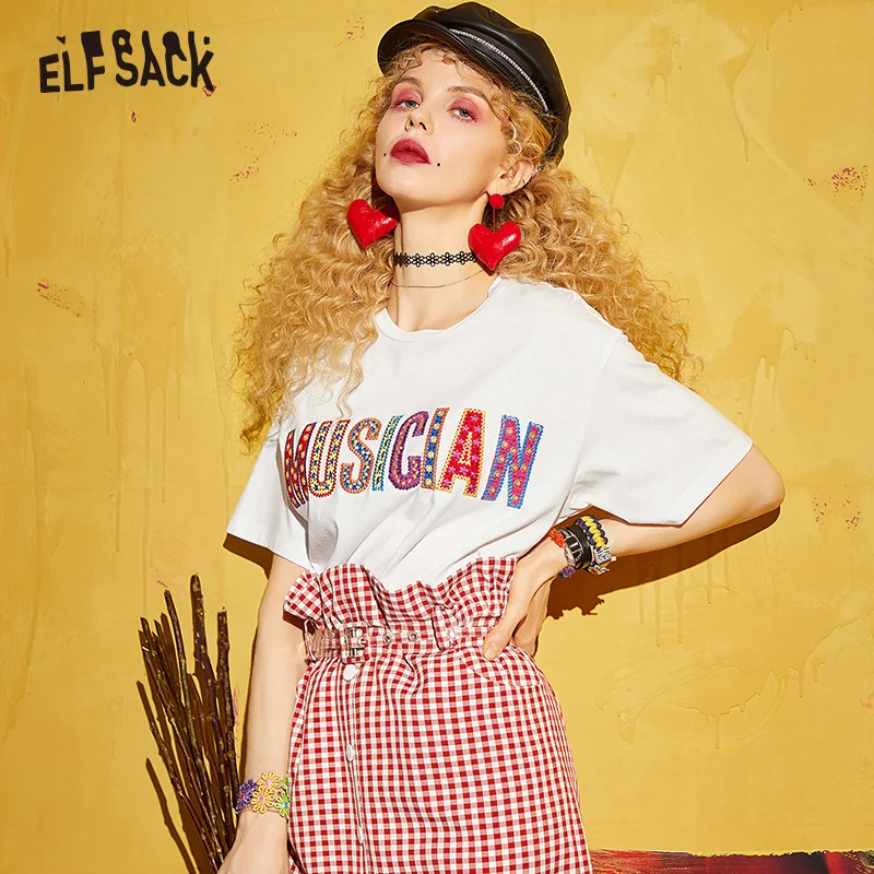 ELF SACK Cotton Loose Letter Embroidery Women Tees Stylish Casual O-Neck Female Tops 2019 Summer New Oversized Woman T-shirts 
ELF SACK Cotton Loose Letter Embroidery Women Tees Stylish Casual O-Neck Female Tops 2019 Summer New Oversized Woman T-shirts