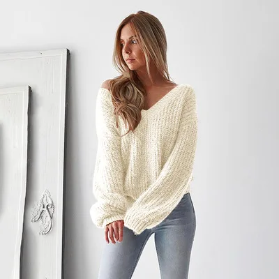 Daeyard Autumn Winter Women Sweaters Sexy V-Neck Backless Pullovers Long Sleeve Casual Sweaters Loose Solid Knitted Pull Jumpers
Daeyard Autumn Winter Women Sweaters Sexy V-Neck Backless Pullovers Long Sleeve Casual Sweaters Loose Solid Knitted Pull Jumpers