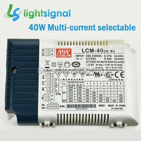 Meanwell dimmable LED driver with 40W Multiple constant current 350mA 500mA 600mA 700mA 900mA 1050mA selectable by DIP S.W
Meanwell dimmable LED driver with 40W Multiple constant current 350mA 500mA 600mA 700mA 900mA 1050mA selectable by DIP S.W
