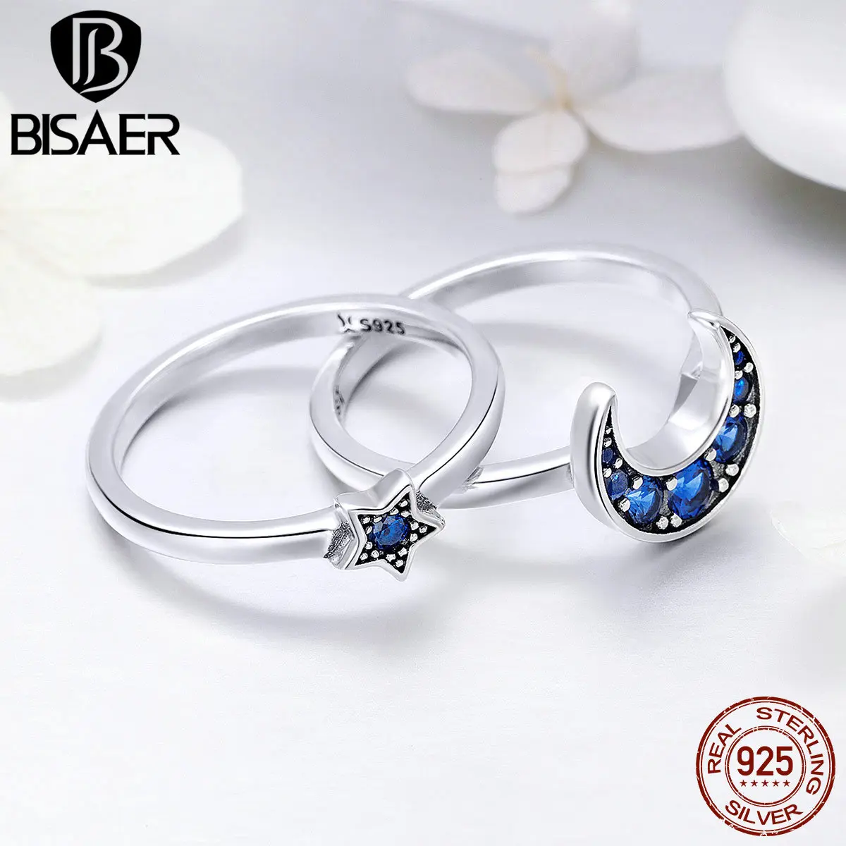 BISAER Ring Sets 925 Sterling Silver Blue CZ Moon and Star Double Rings for Women Fashion Jewelry Wedding Ring Gift GXR412
BISAER Ring Sets 925 Sterling Silver Blue CZ Moon and Star Double Rings for Women Fashion Jewelry Wedding Ring Gift GXR412