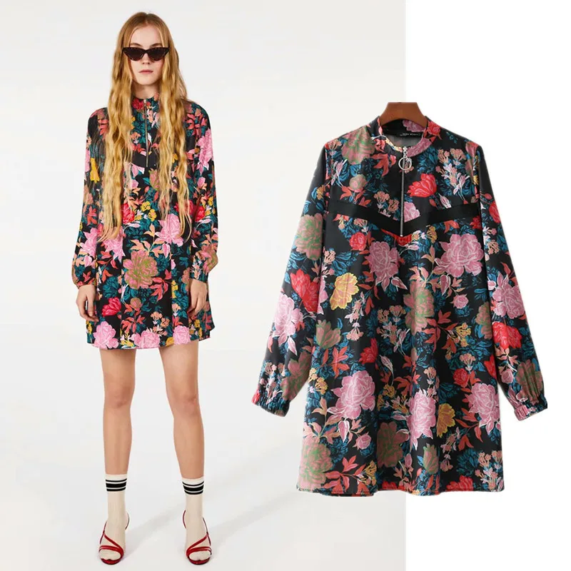European Women Tops 2019 Spring New Fashion Flower Printing Dress Long Sleeve O-Neck Zipper Dress Female Plus Size
European Women Tops 2019 Spring New Fashion Flower Printing Dress Long Sleeve O-Neck Zipper Dress Female Plus Size